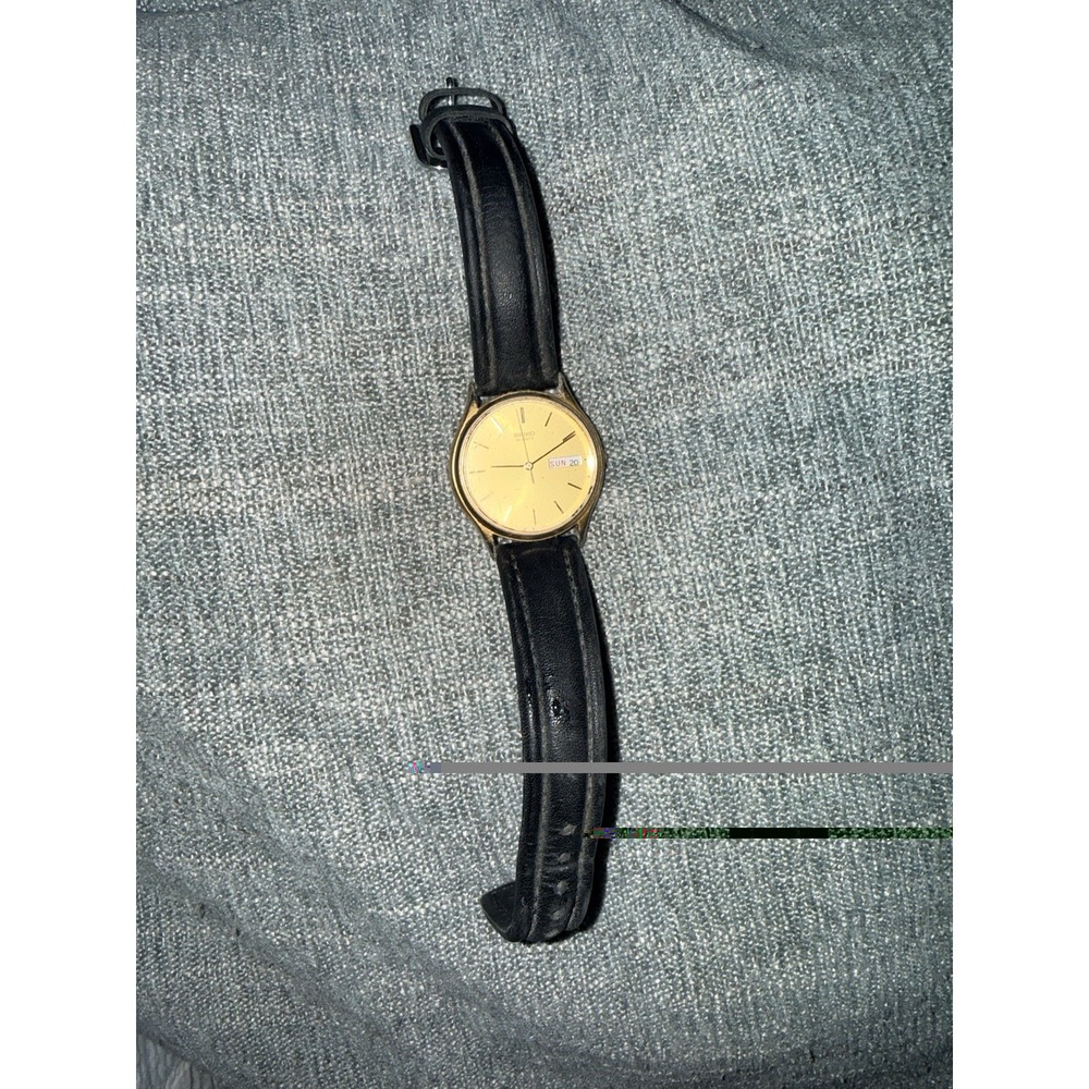 Seiko Vintage Mens 7N43 Quartz Day Date Watch Leather Band